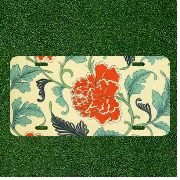 Custom Personalized Auto Tag With Cartoon Red Flower Leaves Design