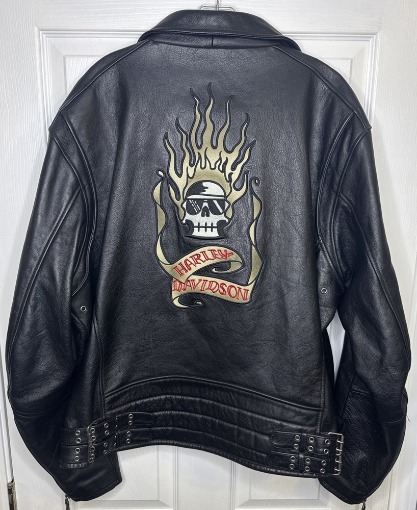 HARLEY DAVIDSON “Blazin Bones” Leather Jacket Men’s 2XL Black MOTORCYCLE biker