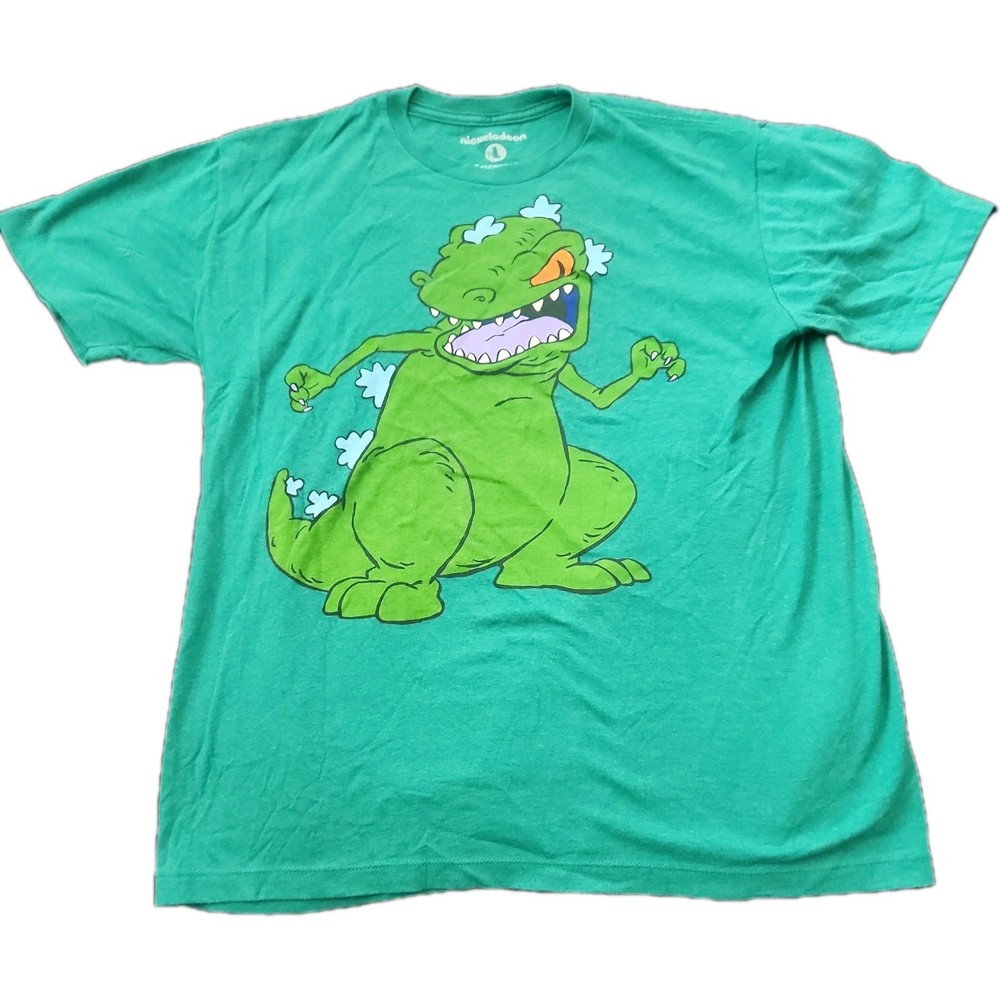Nickelodeon Reptar Dinosaur Rugrats Green Graphic Tee Men's Size Large Excellent Condition