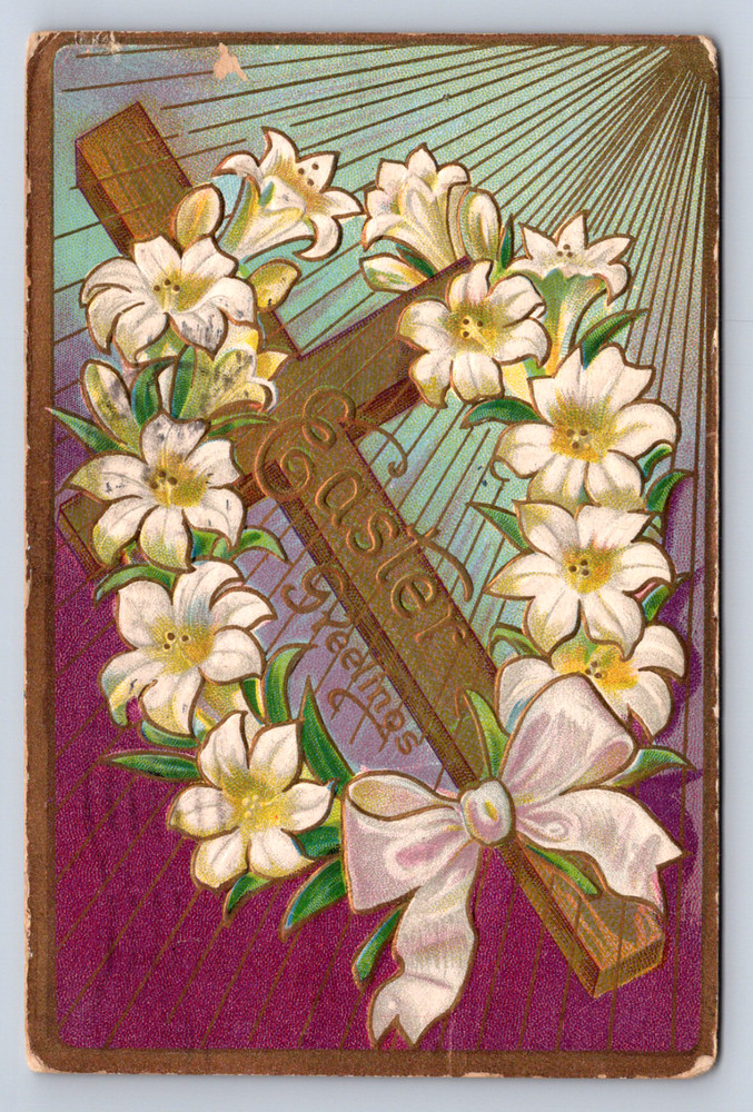 Vintage Postcard Canton OH Floral Wreath Easter Greeting