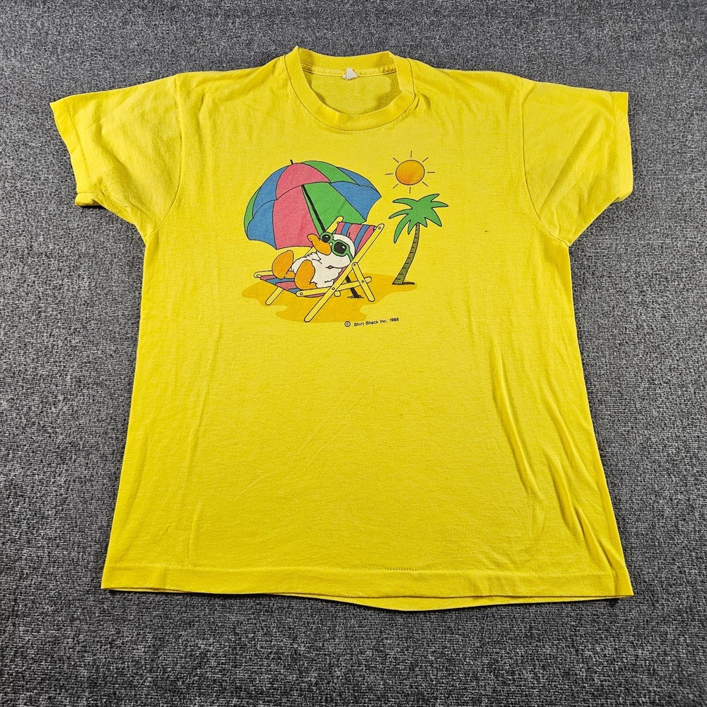 Vintage Beach 80s Yellow Graphic T-shirt Funny Single-stitch Size L/XL