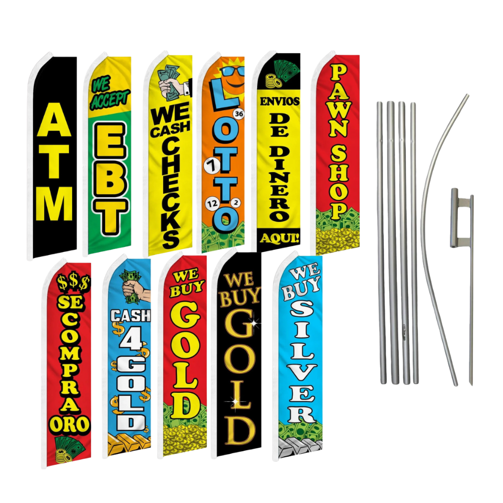 Pawn Shop We Buy Gold Swooper Flutter Advertising Cash Business Flag Pole Kits