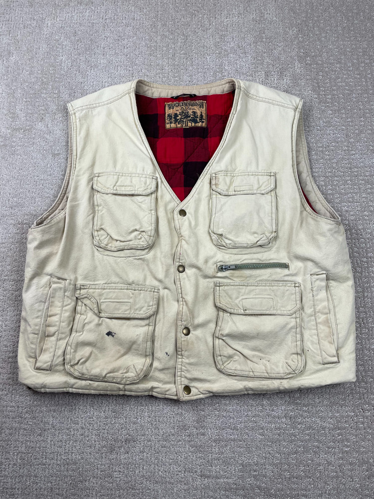 Vintage Woodsman ATA Vest Mens L Hunt Safari Chore Canvas Buffalo Plaid Lined