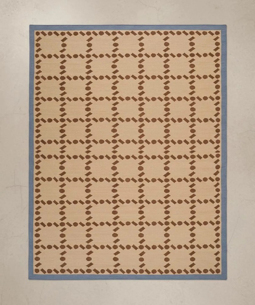 Hand Knotted Wool Dhurrie Rug Color Blue, Rust & Beige Handmade Design Carpet Ru