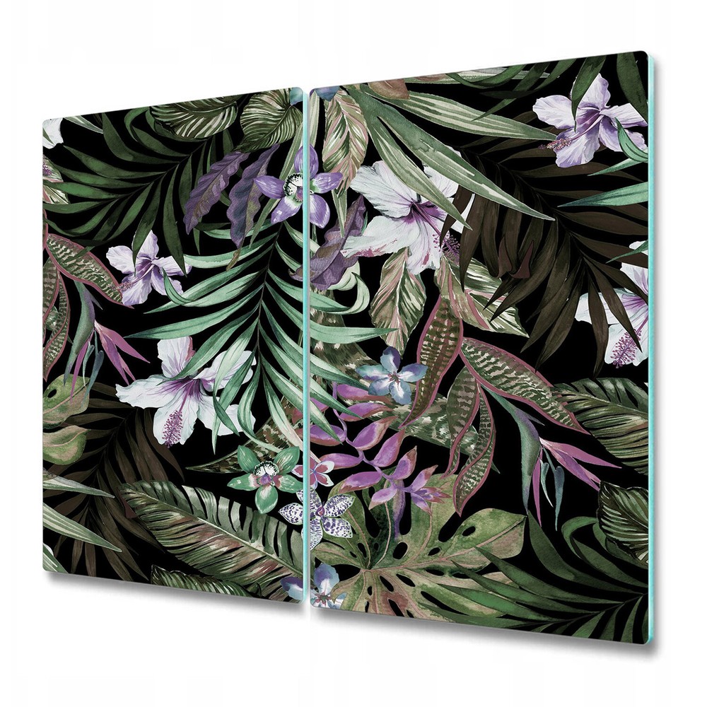 Glass Induction Cover Floral Exotic Flowers and leaves Tropical 2x30x52