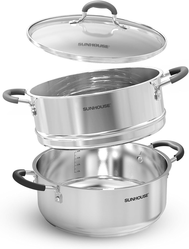 SUNHOUSE Stainl Steel Steer Pot for Cooking - 5 QT Steing Pot with