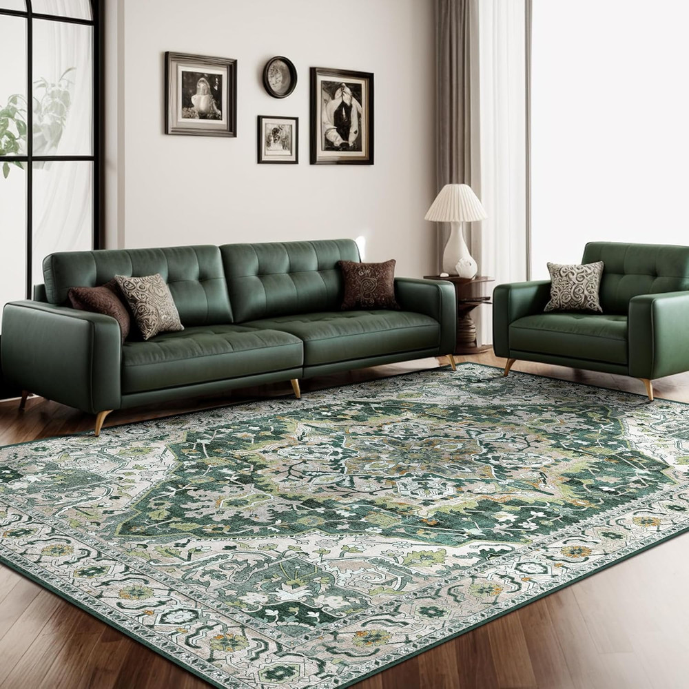 Green Vintage Area Rug 5X7 Boho Washable Large Living Room Bedroom Rugs Non Slip