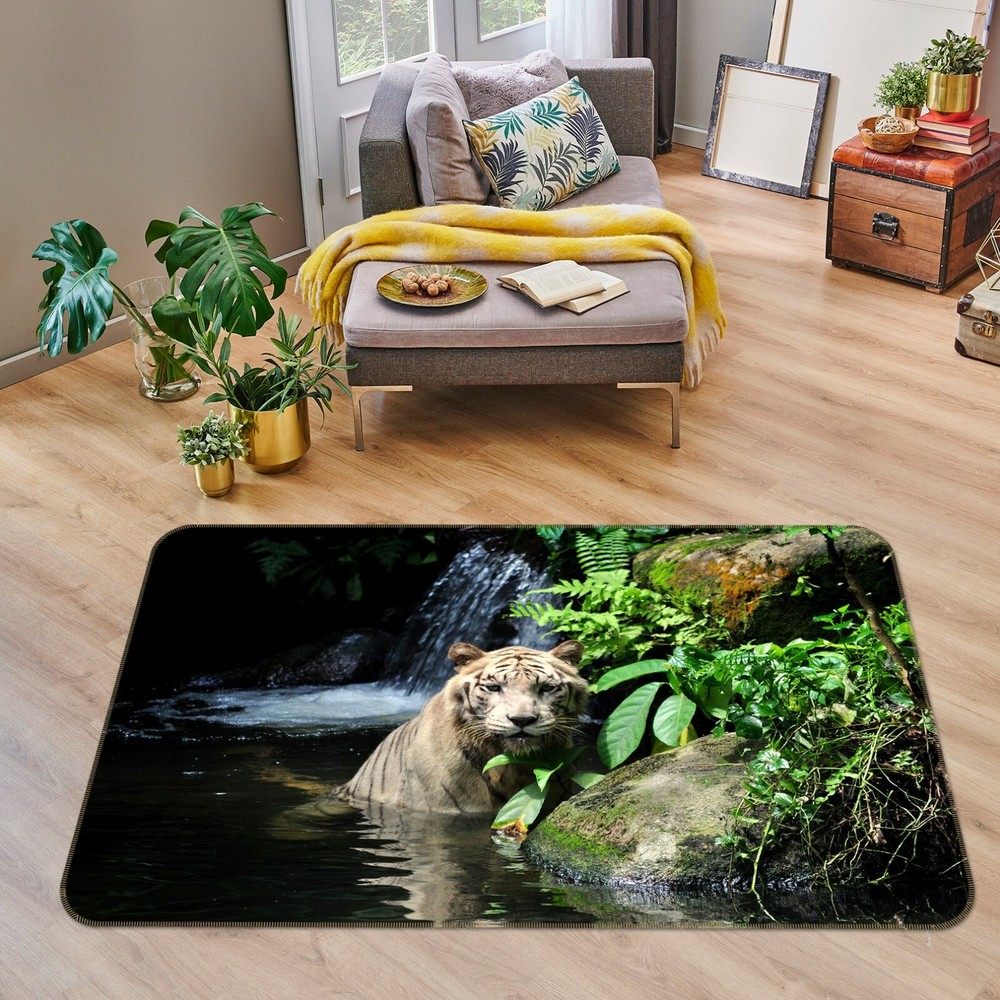 3D Tiger Lake Animal Non-Slip Rug Mat Elegant Photo Carpet for Home Decor