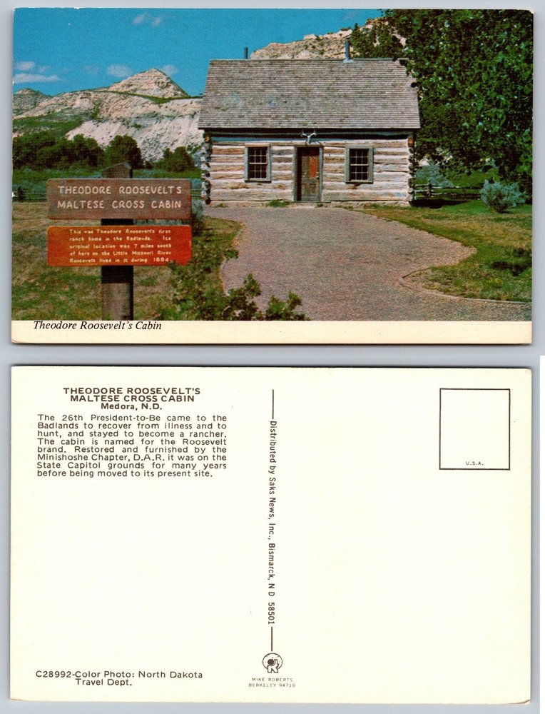 Theodore Roosevelt's Maltese Cross Cabin Medora ND Vintage Postcard