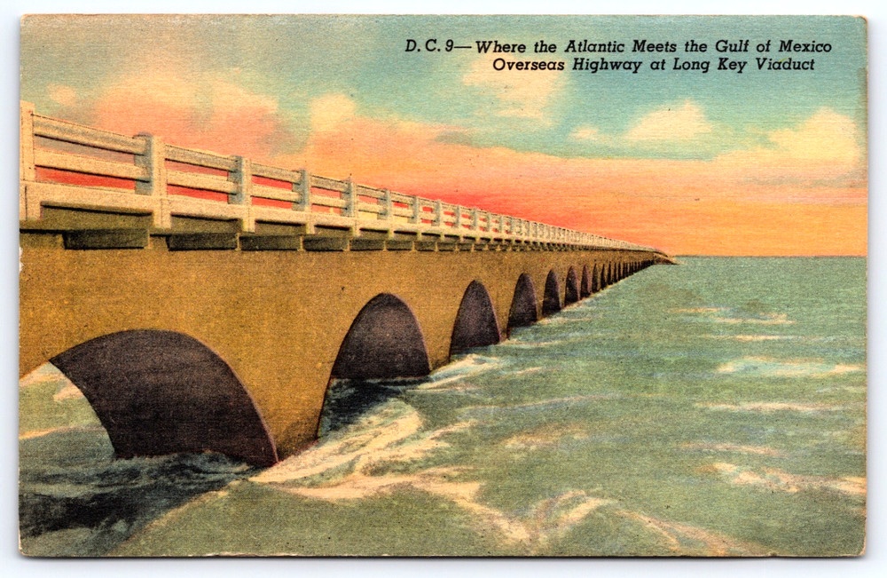 Vintage Postcard Long Key Viaduct Bridge Atlantic Ocean Gulf Of Mexico Water Usa