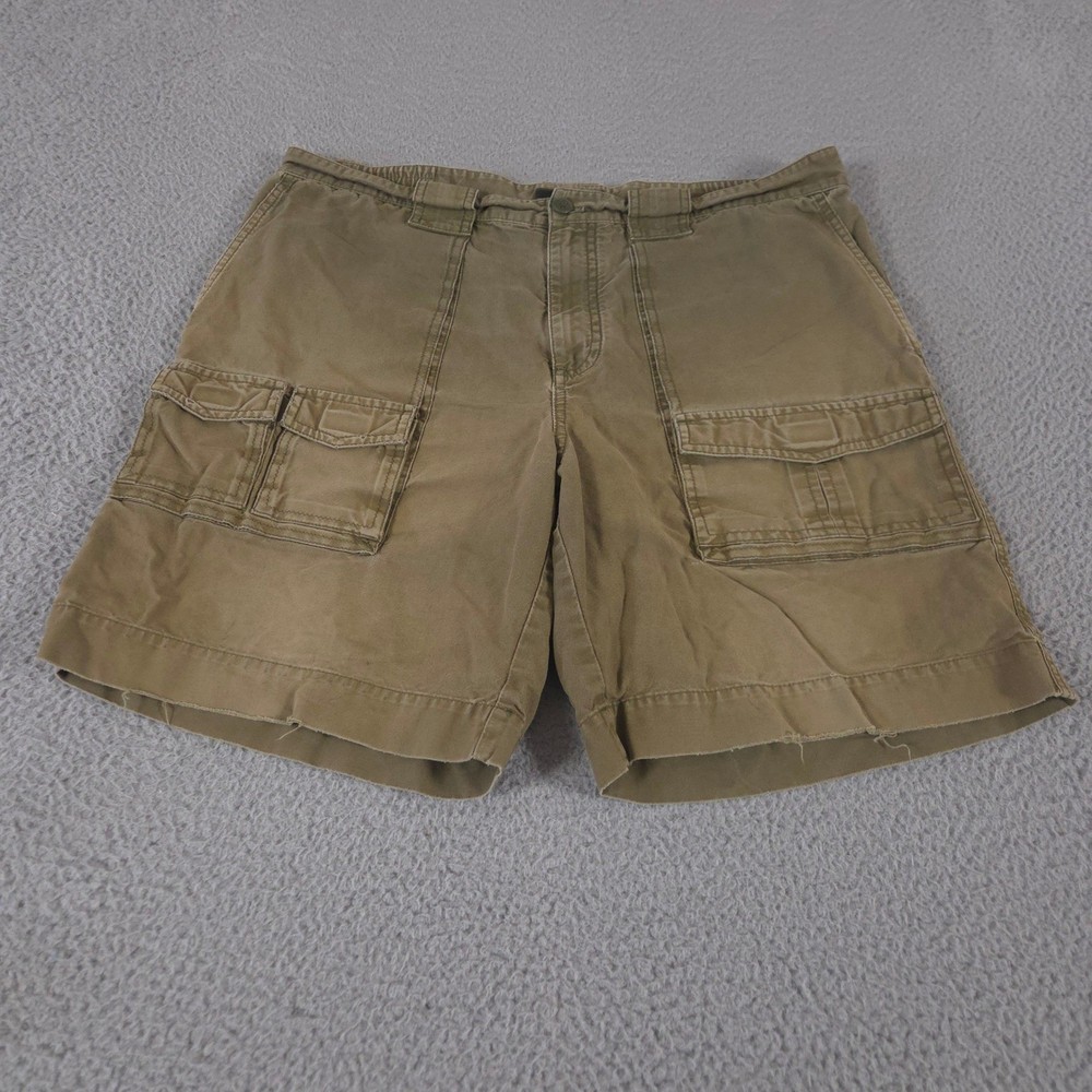 VINTAGE Eddie Bauer Shorts Mens 34 Green Cotton Canvas Cargo Frayed Hem Y2K 90s