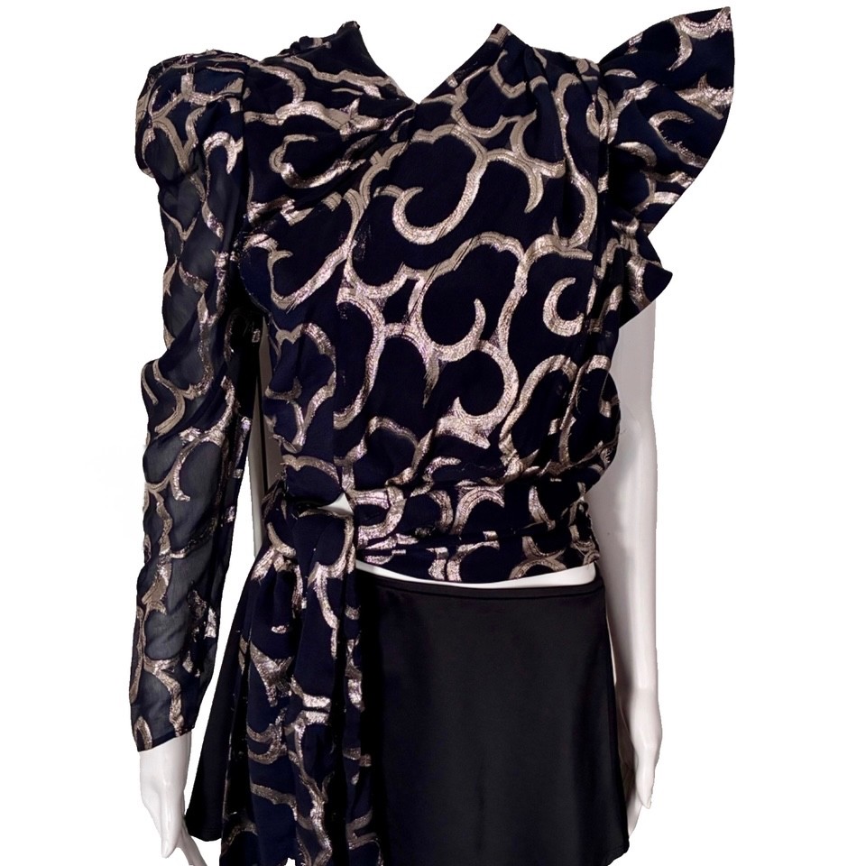 Isabel Marant Navy and Gold Metallic Assymetrical Top US XS FR 36