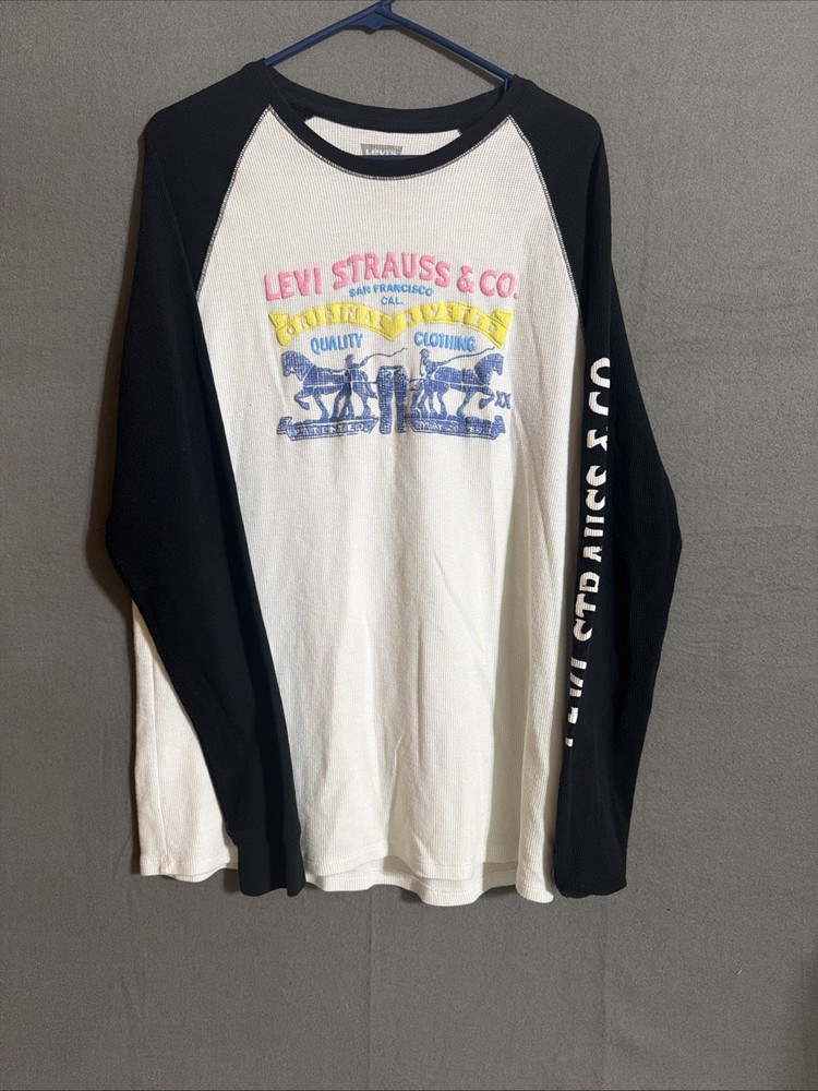 Levis Graphic White Long Sleeve T-Shirt Size XL  Vintage Inspired Y2K Ringer