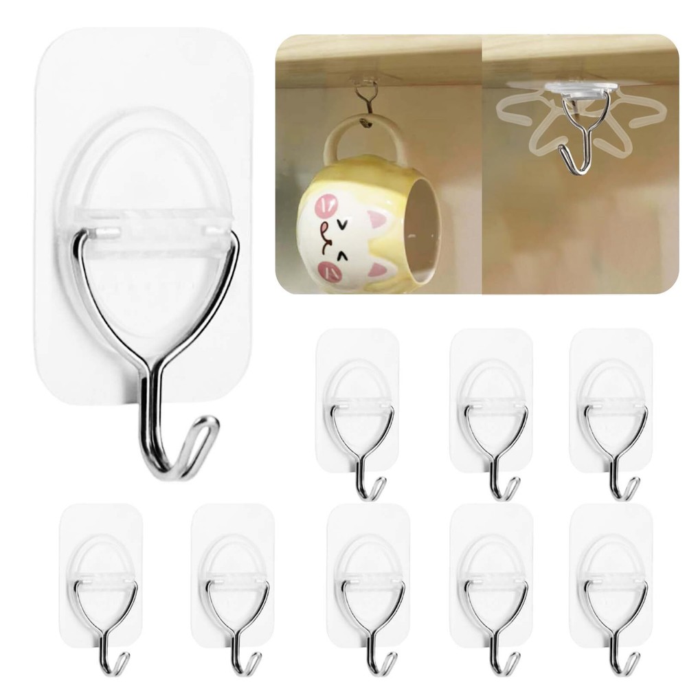 Small Adhesive Wall Hooks Clear Hooks for Hanging 9Pcs Kitchen Adhesive Hooks...