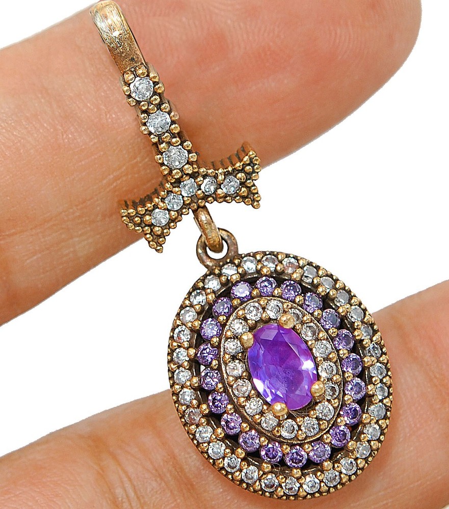 Ottoman Style 3CT Amethyst Topaz Sterling Silver Pendant S2335/AB