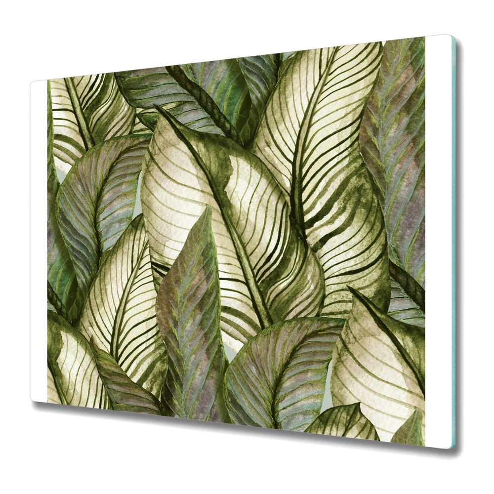 Glass Worktop Saver Kitchen Green Palm Monstera Leaves Floral Tropical 60x52