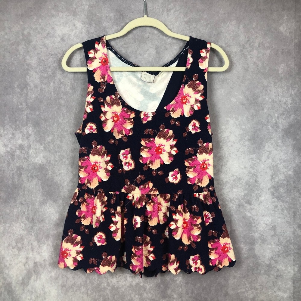Anthropologie Postmark Top Womens Large Floral Blouse Sleeveless Peplum Romantic