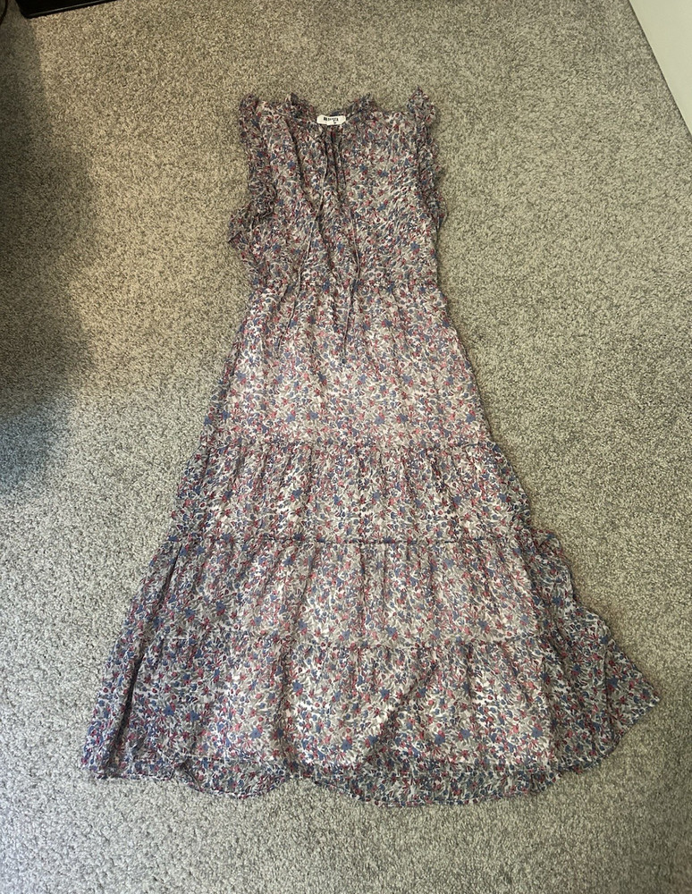 BB Dakota Floral V-Neck Sleeveless Ruffle Tie Chiffon Midi Dress Size S