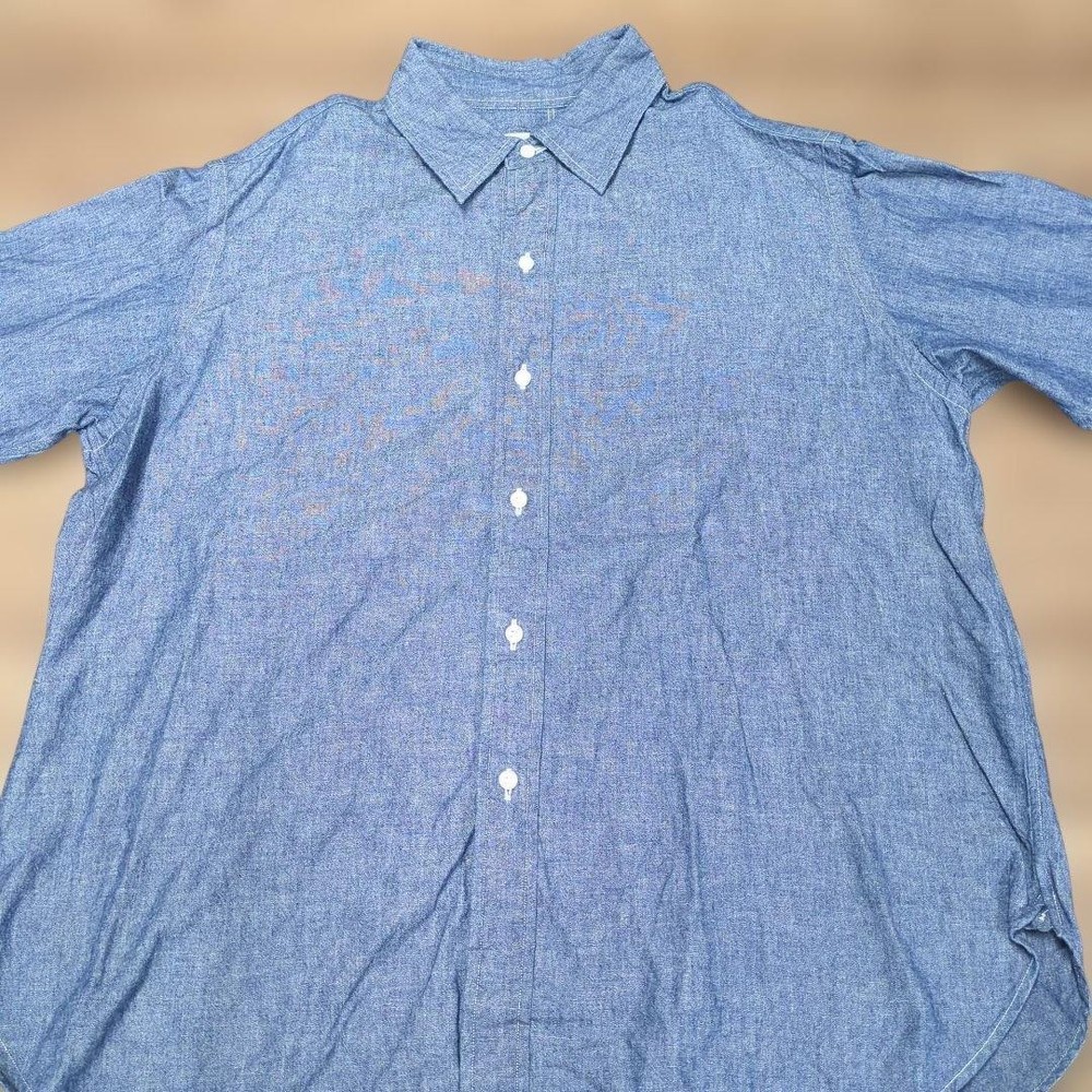 POST O'ALLS Denim Shirt Blue L Size Long Sleeve