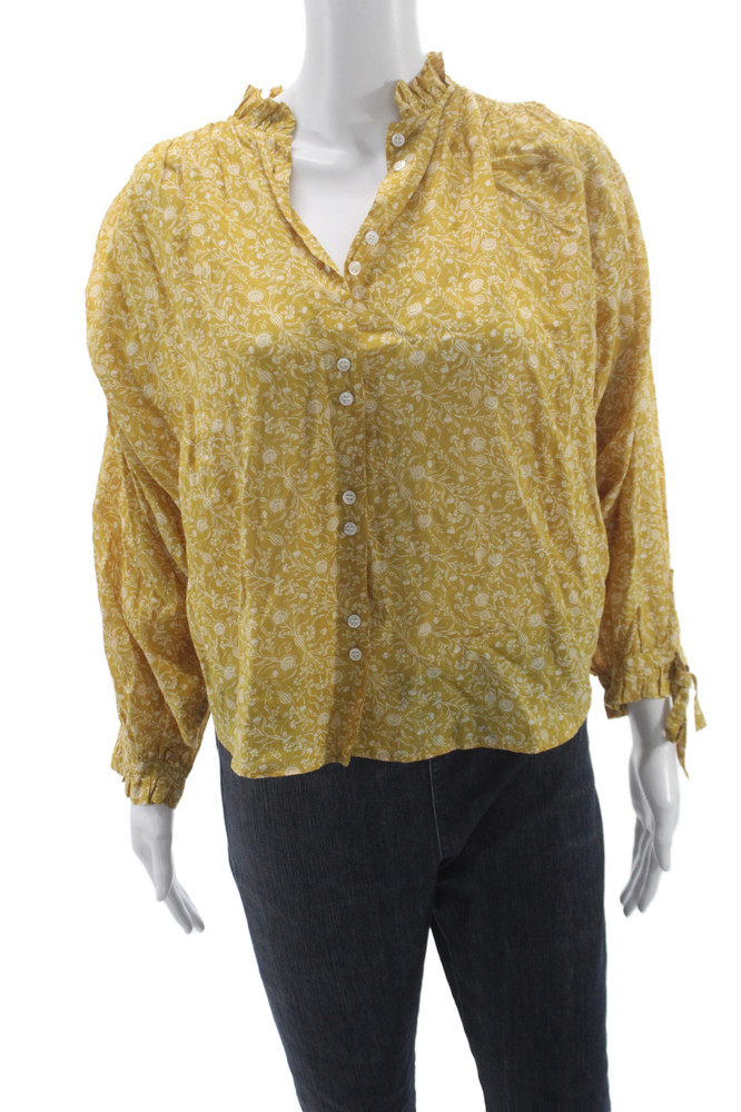 Doen Womens Floral Cotton High Neck Button Up Long Sleeve Blouse Size XSFree Shipping in US $100+ Orders | $6.95 Orders Below
