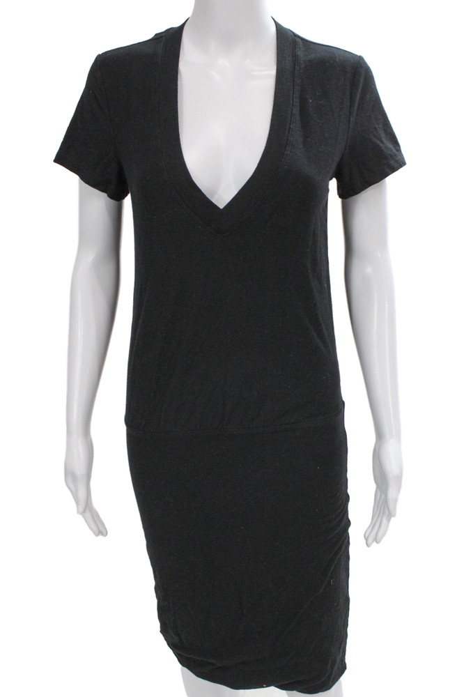James Perse Women Gray V Neck T-Shirt Dress Cotton Blend Short Sleeve Size 1Free Shipping in US $100+ Orders | $6.95 Orders Below