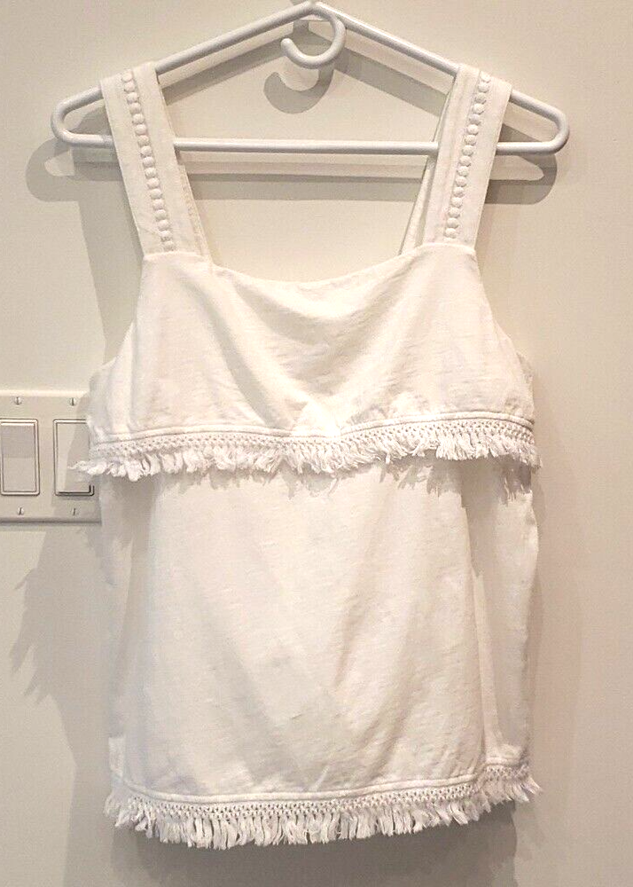 J. Crew Tank Top Women's White Fringe Tiers Boho Summer Size Small