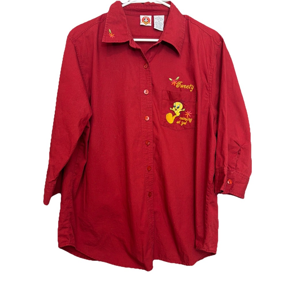 Vintage Warner Bro Looney Tunes Tweety Bird Womens Button Up Shirt Size X/L