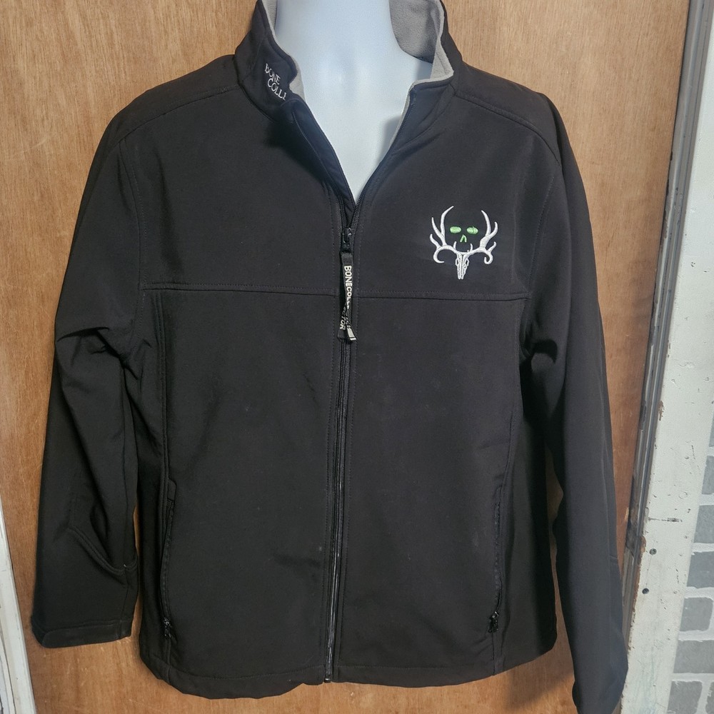 Bone Collector Black Soft Shell Jacket Mens Size Large Full Zip Hunting Outdoor