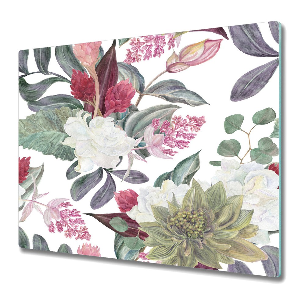 Glass Worktop Saver Colourful Flowers design style drawing aquarelle 60x52