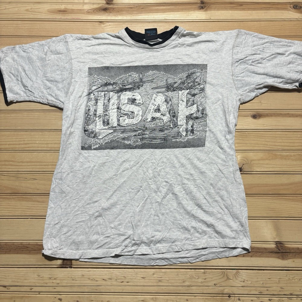 Vintage 80s 90s United States Air Force Military Fighter Jet Art USAF Shirt - L