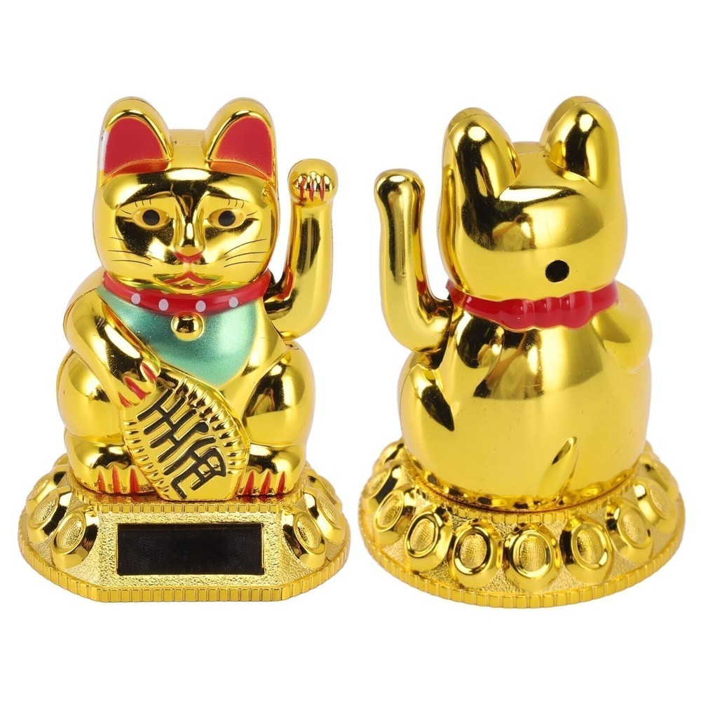 Chinese Lucky Cat Decoration Waving Arm Solar Light Induction Statue Figurine