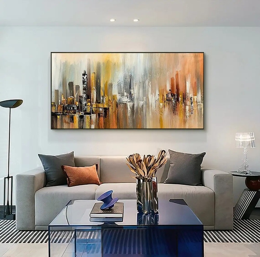 Cityscape Landscape Brush Stroke Handmade Oil Painting on Canvas Architecture