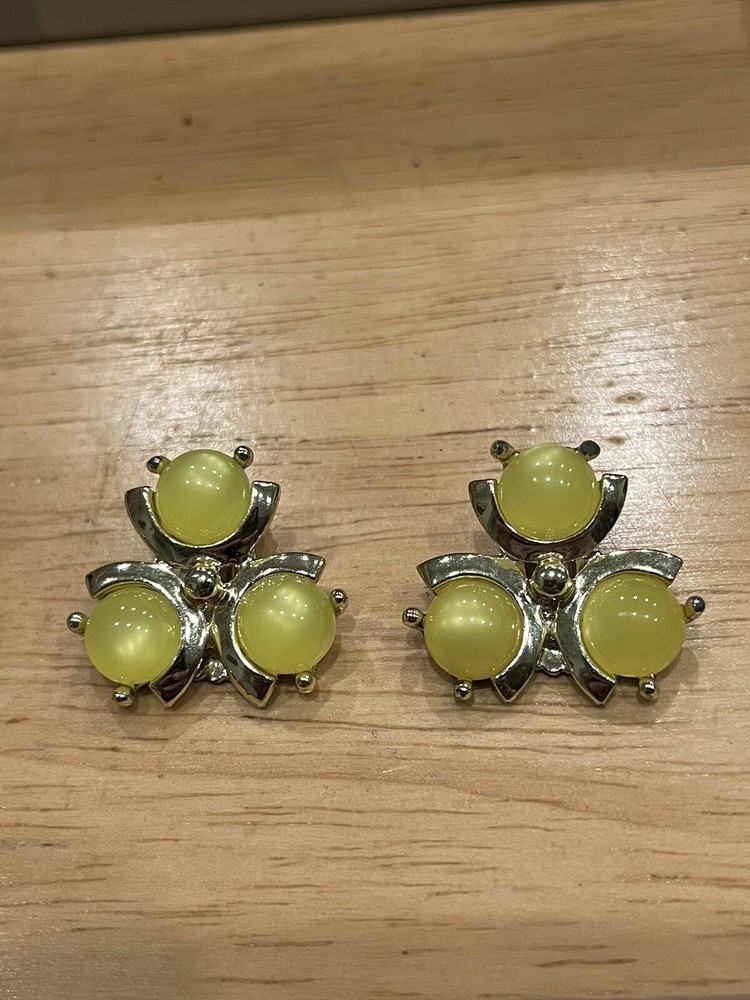 Yellow Moon Glow Vintage Clip On Earrings