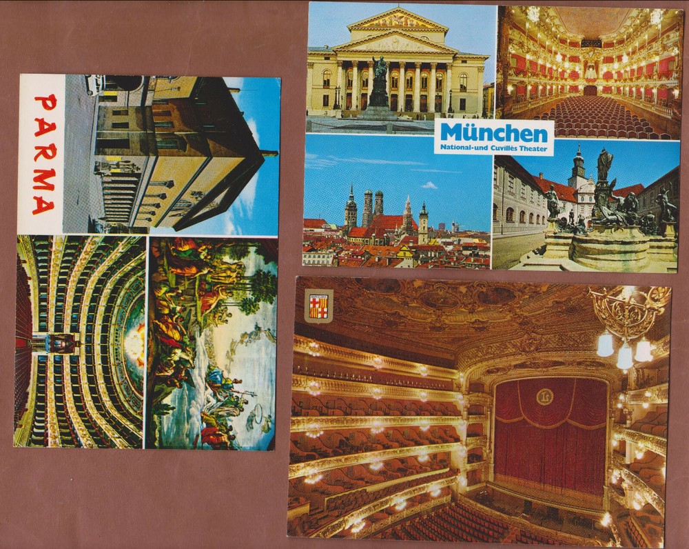 set of 3 old european postcards Opera Theater, Parma, Barcelona, Munchen