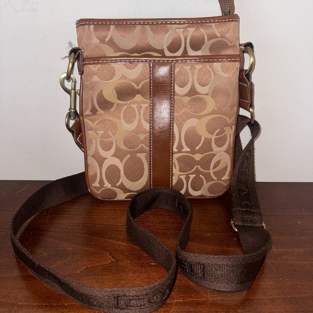 Coach Monogram Canvas Messenger Crossbody Bag in Brown & Tan