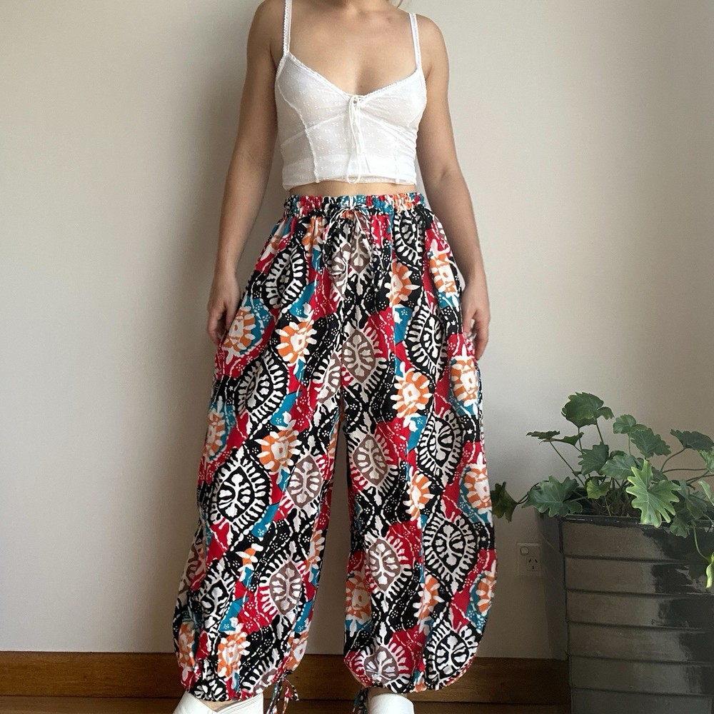 Oriental Garment House Womens Oversized Geometric Print Tapered Pants Multicolor