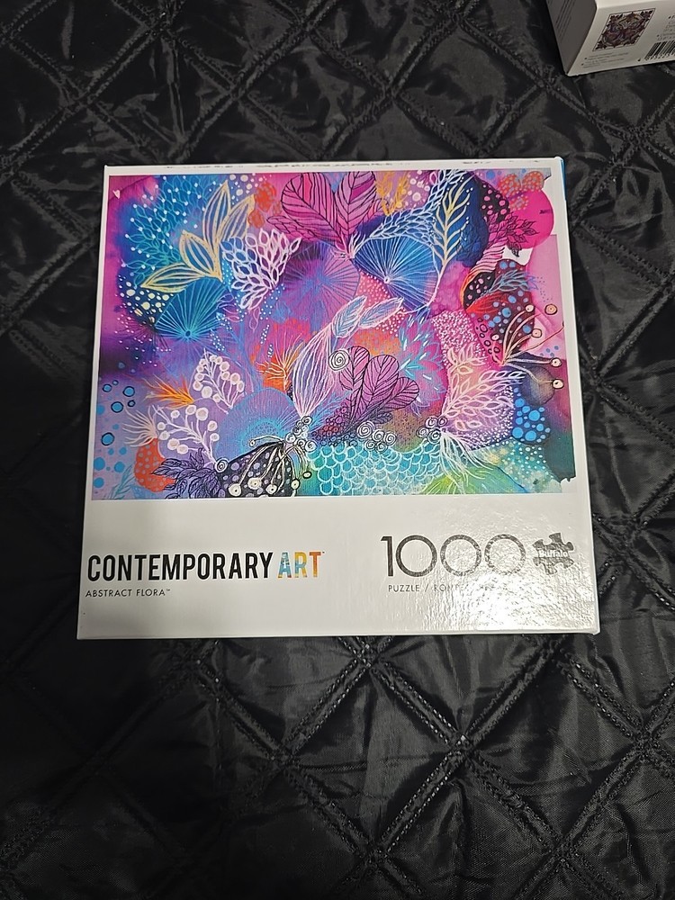 Buffalo Games ABSTRACT FLORA Jigsaw Puzzle 1000 Piece Contemporary Art Pink Blue-image