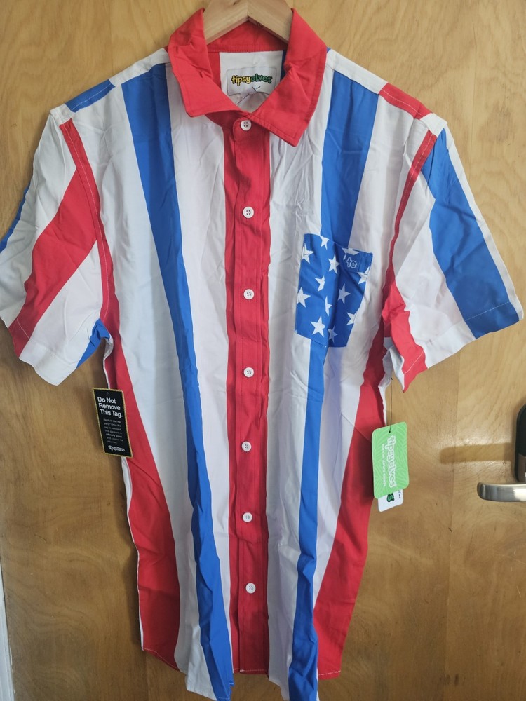 Mens Tipsy Elves 4th Of July Shirt Button Up Short Sleeve Flag Size XL Holiday