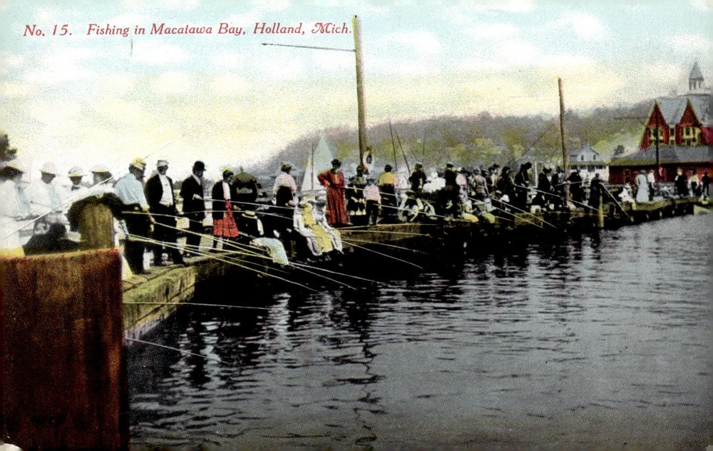 C1910 Macatawa Bay Holland Michigan Will P Canaan Litho Fishing Pier Postcard
