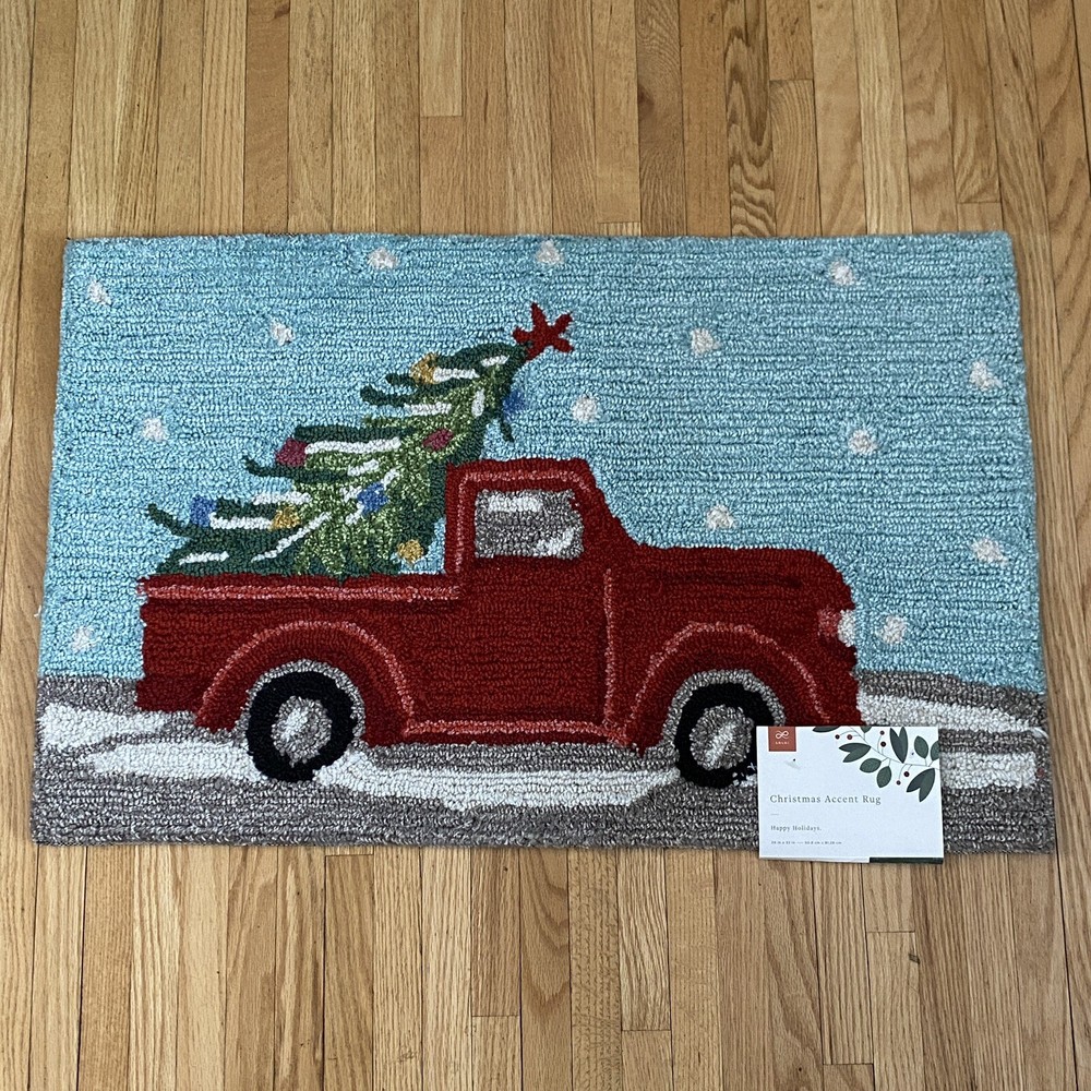 LOLOI Christmas Holiday Accent Rug Red Truck With Tree 20 X 32” NWT-image