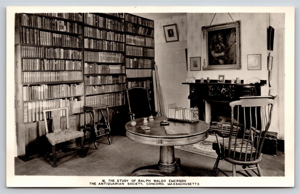 RPPC~Concord MA~Study Of Ralph Emerson @ Antiquarian Society~Real Photo Postcard