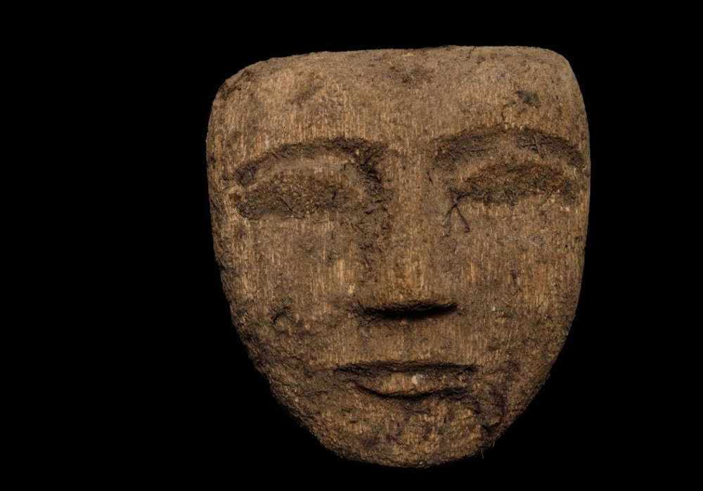 Ancient Egyptian Pharaoh Mask Statue Wooden Funerary Face Antiquities BC