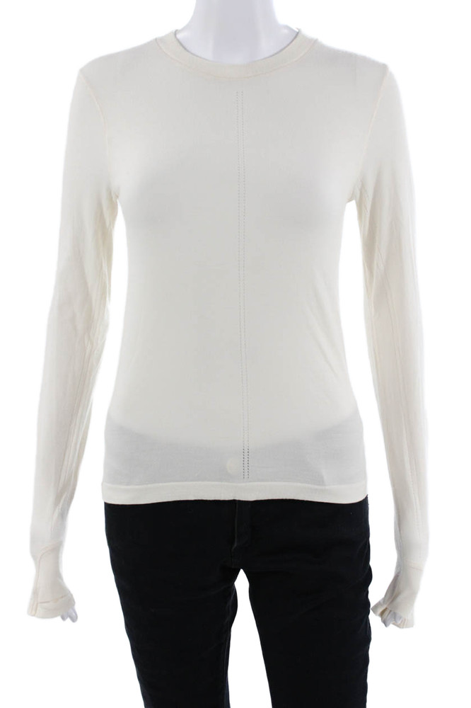 Athleta Women Basic White Crew Neck Long Sleeve T-Shirt Nylon Spandex Size SFree Shipping in US $100+ Orders | $6.95 Orders Below