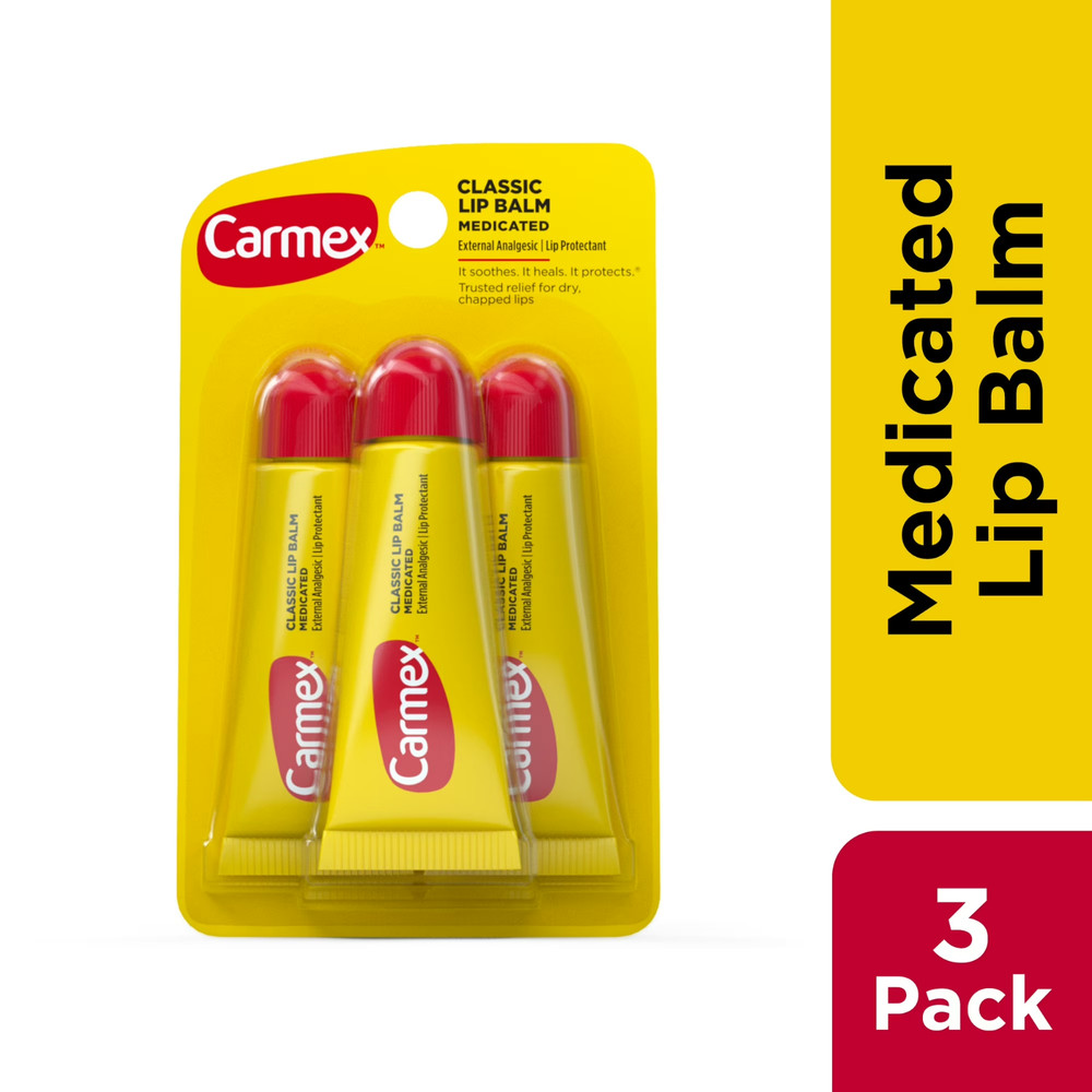 (3 pack) Carmex Classic Medicated Lip Balm Tubes, Lip Moisturizer, 1 Pack