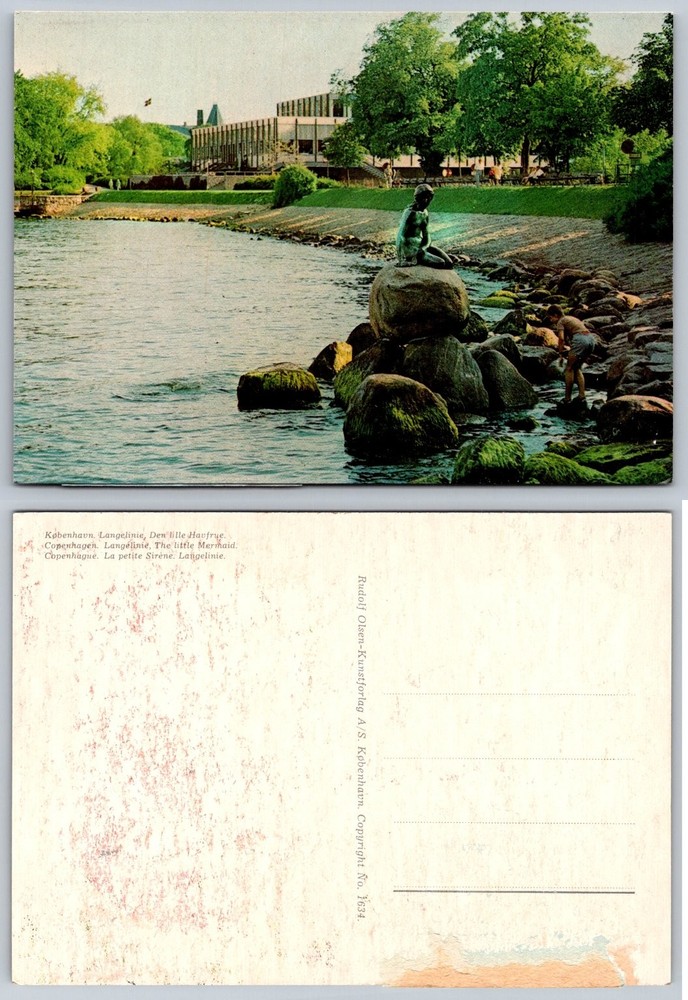 Vintage Copenhagen Little Mermaid Postcard Langelinie Denmark Den lille Havfrue