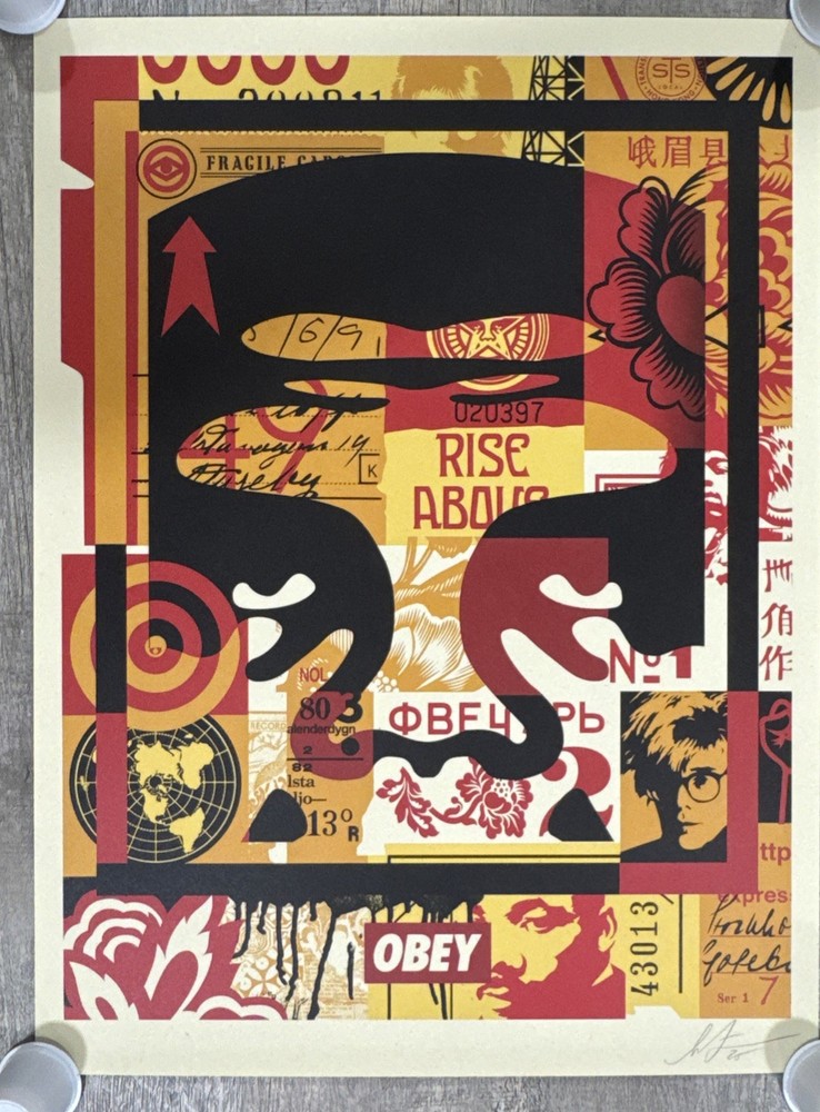 Obey Giant Shepard Fairey Rise Above Collage Screen Print Signed 18x24” Mint
