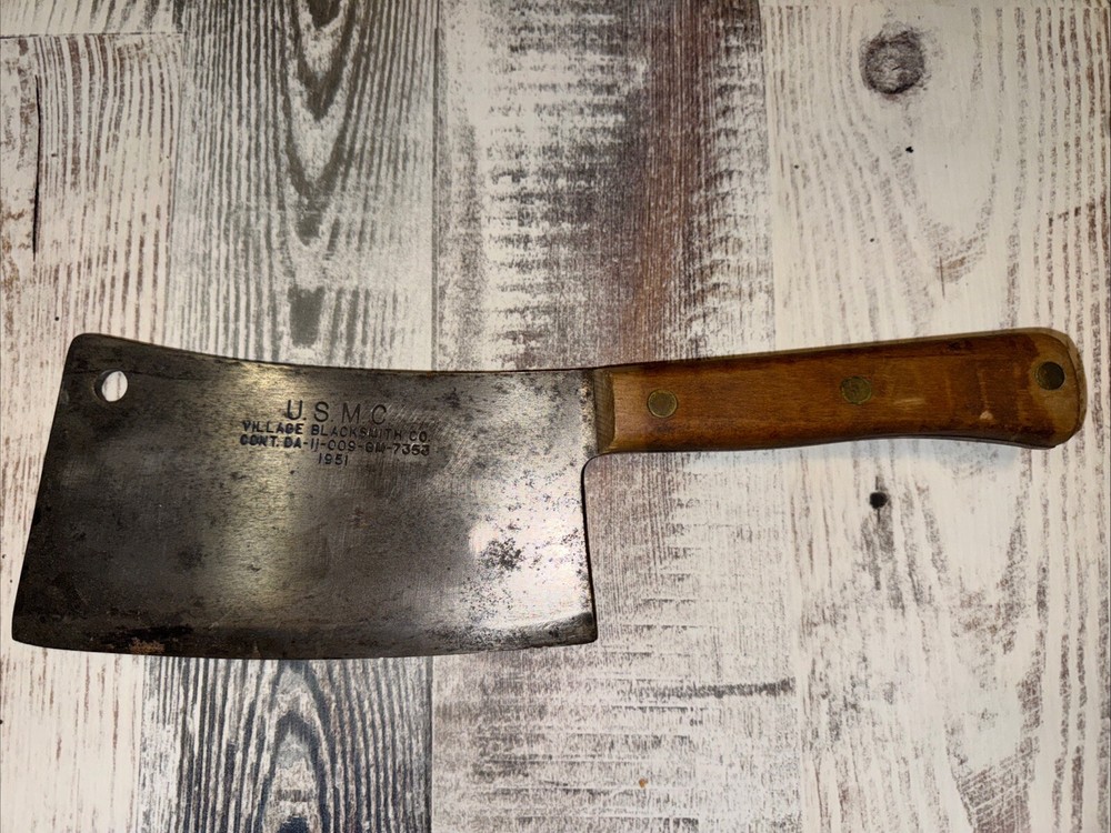 Vintage 1951 U.S.Marine Corps Meat Cleaver - Village Blacksmith Co. Manufacturer