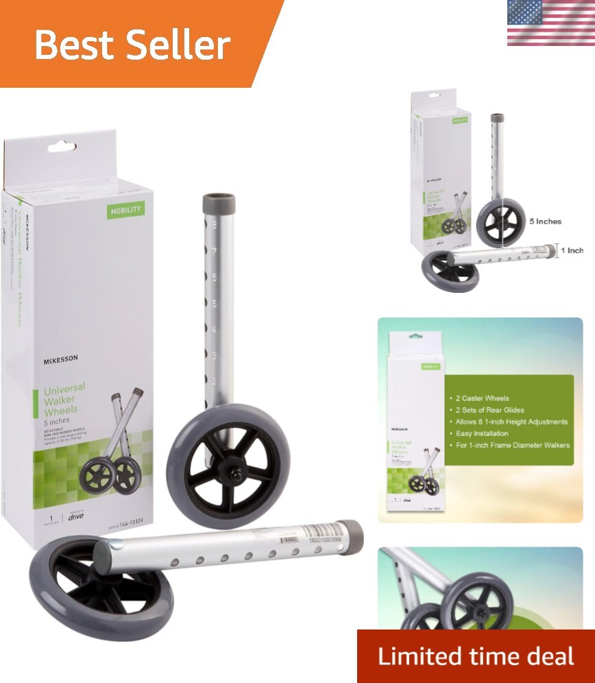 Universal Walker Wheels, Adjustable, 5 in Caster Wheels, 1 Pair
