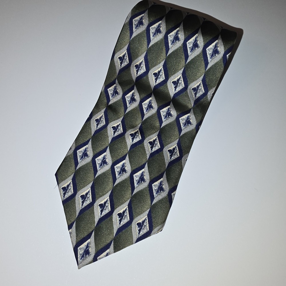 Vtg Bill Blass Silk Tie Green Blue Gray Geometric Men Necktie USA 56