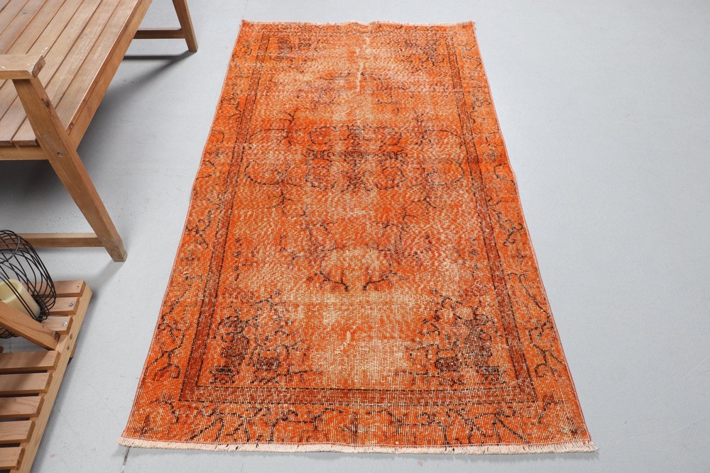 Turkish Rug, 3,5x6,46 ft Vintage Rug, Orange Black Plants & trees Wool Rug